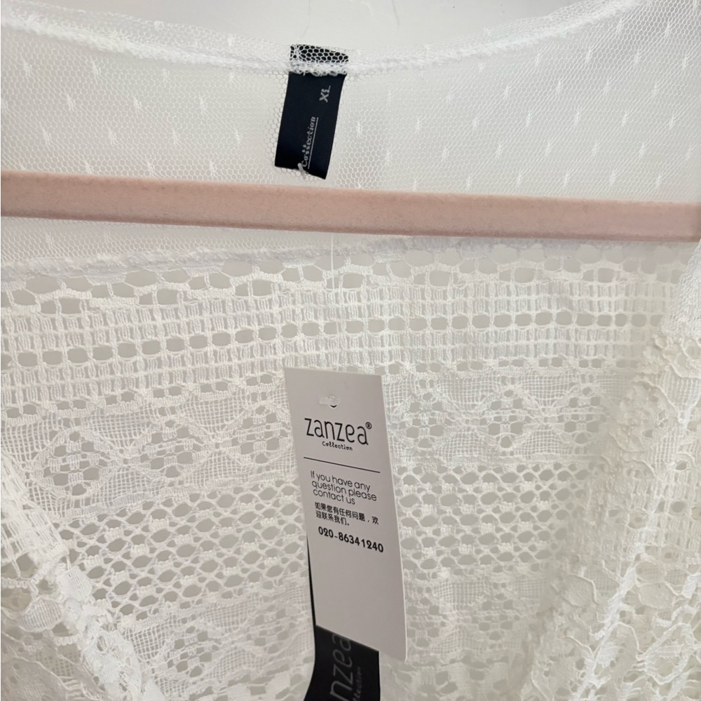 White Lace Cover-Up beach bikini cover lace NWT medium large zanzea - Picture 3 of 8